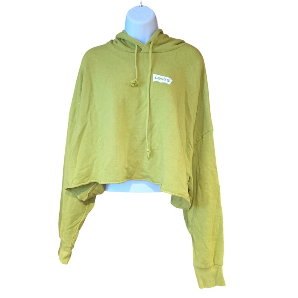 Levi's green butterfly prism, frayed cropped pull‎ over hoodie sz XL 0